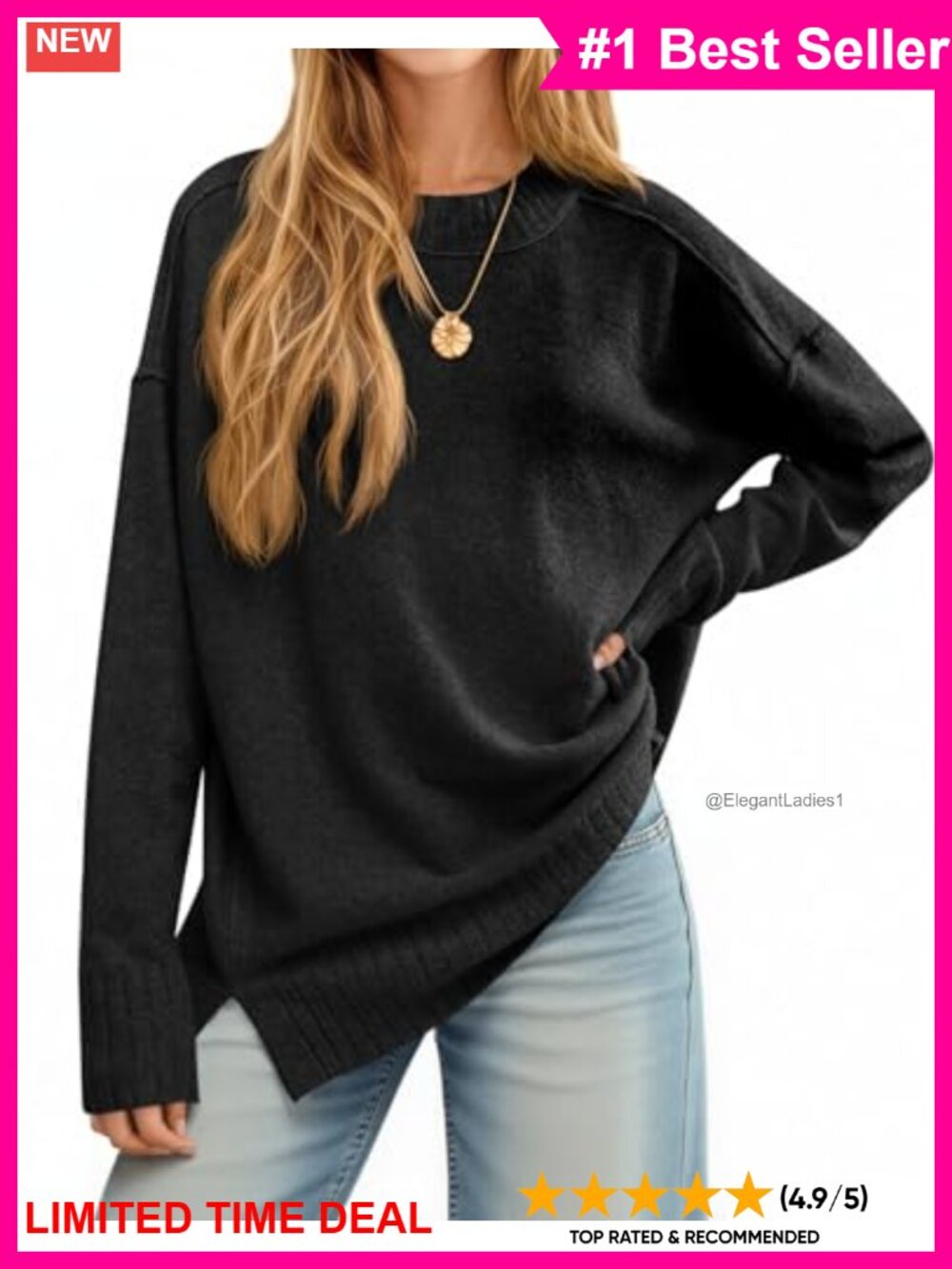 Oversized Crewneck Long Sleeve Knit Pullover Sweater